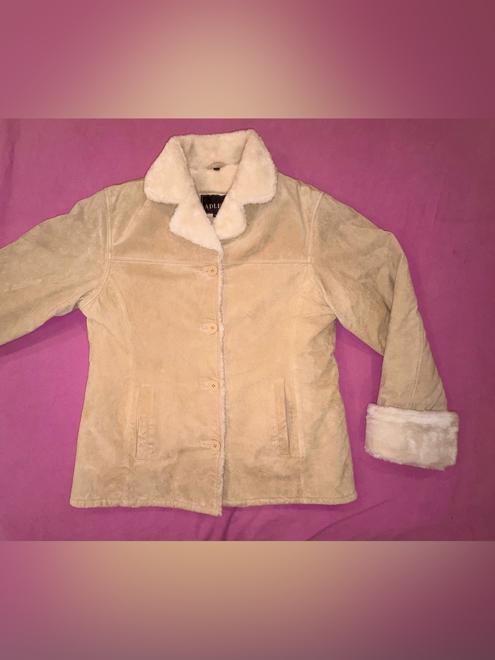 Adler Collection Genuine Leather Suede Shearling Jacket Tan Women’s XL